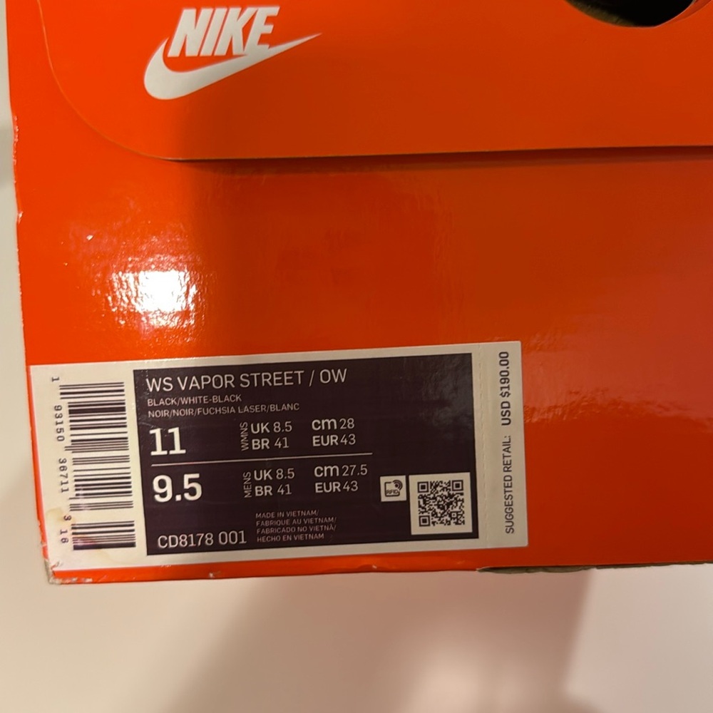 Off White WS Vapor Street Shoes, size 11 women’s 9.5 men’s